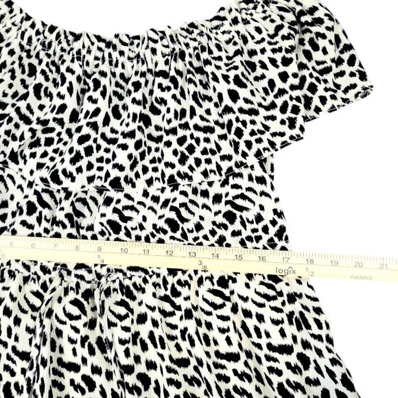 Womens L Oddy Off The Shoulder Leopard Print Elastic Waist Tiered Ruffle Dress - Picture 9 of 12